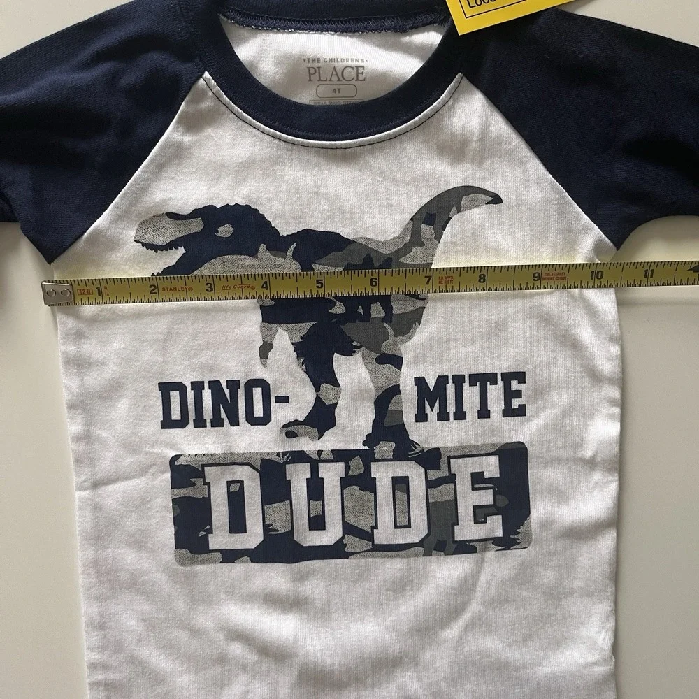 NWT Children's Place Boy's Size 4T Pajama Top Dinosaur‎ Dude Henley White Vlue
